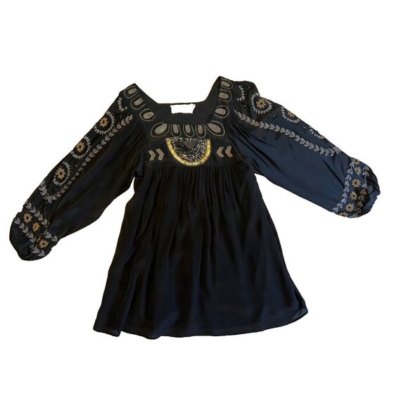 Jen's Pirate Booty Dress M L Medium Large Black Gold Embroidered Beaded Boho - Picture 1 of 16